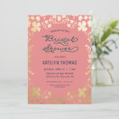 Bridal Shower Invitation, Navy, Coral, Gold Floral Kaart (Staand voorkant)