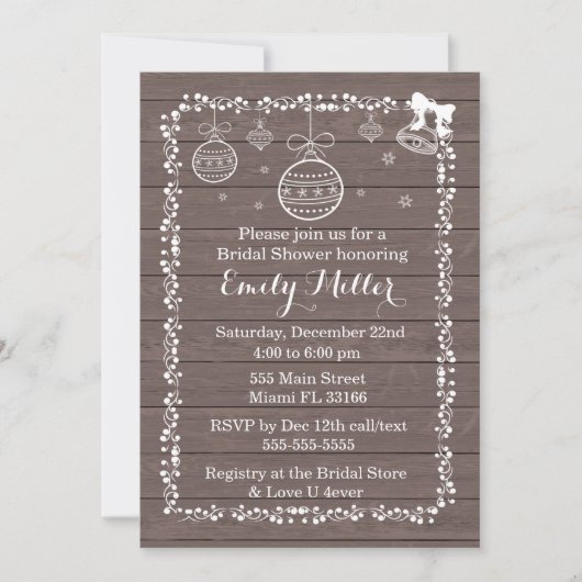Bridal Shower Invitation Ornament Rustic Wood Kaart (Voorkant)