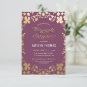 Bridal Shower Invitation,  Paars en goud Kaart (Staand voorkant)
