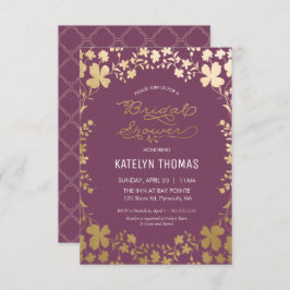 Bridal Shower Invitation, Paars en goud Kaart