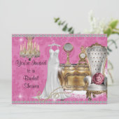 BRIDAL SHOWER INVITATION PINK DAMASK Wallp Kaart (Staand voorkant)