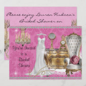 BRIDAL SHOWER INVITATION PINK DAMASK Wallp Kaart (Voorkant / Achterkant)