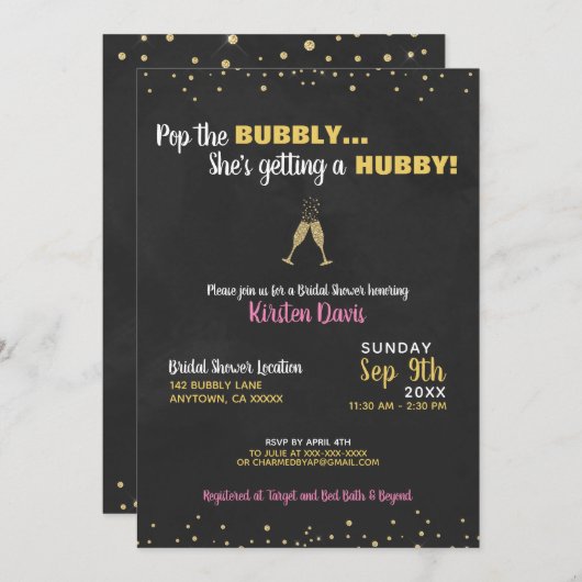 Bridal Shower Invitation Pop the Bubble Kaart (Voorkant / Achterkant)