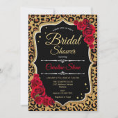 Bridal Shower Invitation Red Roses Leopard Print Kaart (Voorkant)