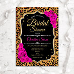 Bridal Shower Invitation roze Roses Leopard Print Kaart<br><div class="desc">Bridal Shower Invitation. Elegant zwart heeft een roze vormgeving met faux glitter gold en luipaard animal print. Met rode rozen en trendy scriptlettertype. Ideaal voor een stijlvol Vrijgezellenfeest.</div>