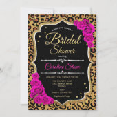 Bridal Shower Invitation roze Roses Leopard Print Kaart (Voorkant)