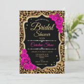 Bridal Shower Invitation roze Roses Leopard Print Kaart (Staand voorkant)