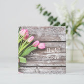 Bridal Shower Invitation-Roze Tulpen & Hout Kaart (Staand voorkant)