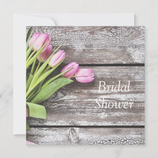 Bridal Shower Invitation-Roze Tulpen & Hout Kaart (Voorkant)