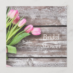 Bridal Shower Invitation-Roze Tulpen & Hout Kaart