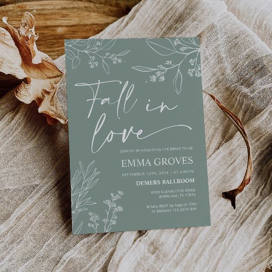 Bridal Shower Invitation, Sage Groene Herfst in Li Kaart