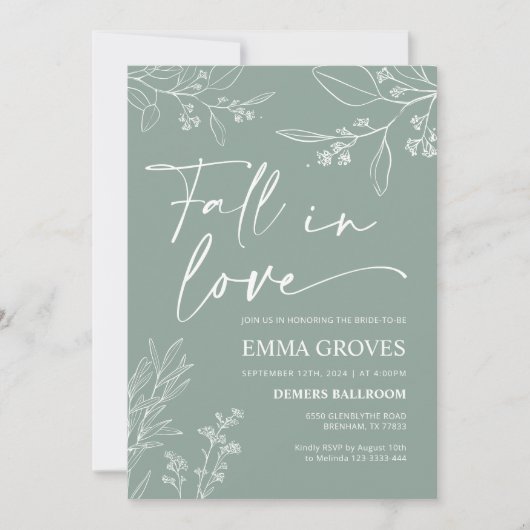 Bridal Shower Invitation, Sage Groene Herfst in Li Kaart (Voorkant)