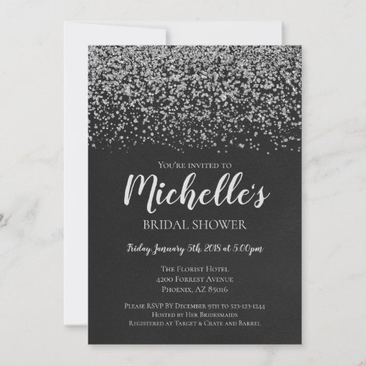 Bridal Shower Invitation, Silver, Black, Bridal Kaart (Voorkant)