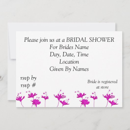 BRIDAL SHOWER INVITATION SJABLOON KAART (Achterkant)