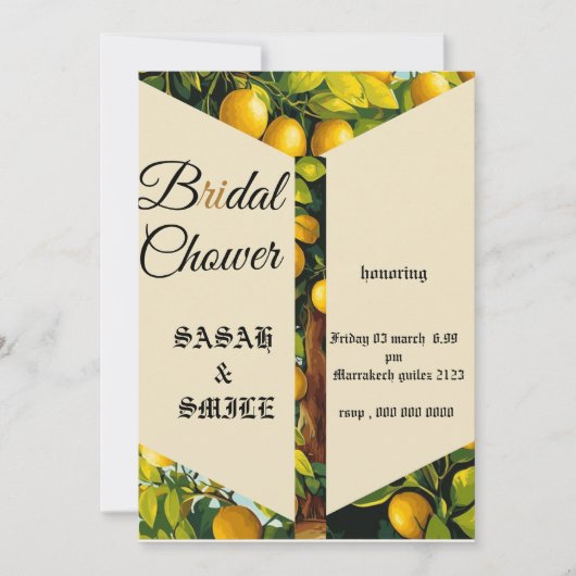 Bridal Shower Invitation Sjabloon Yellow Lemon Med Kaart (Voorkant)