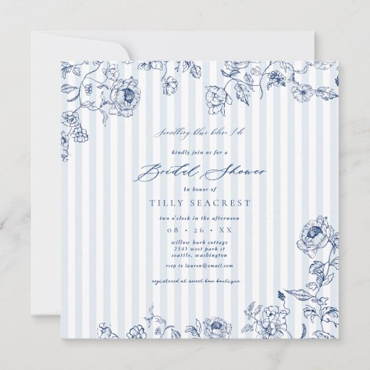 Bridal Shower Invitation Something Blue Stripes Kaart (Voorkant)