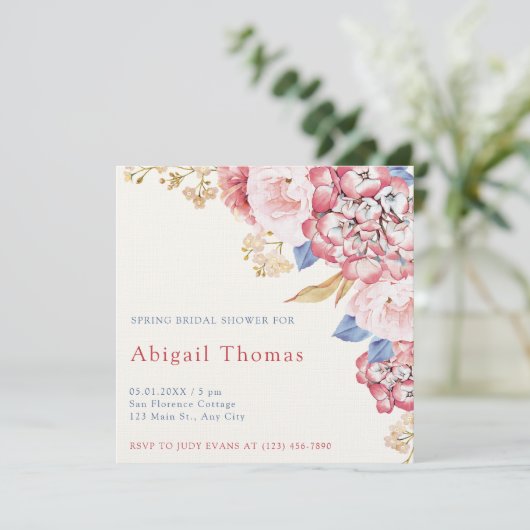 Bridal Shower Invitation Spring Pastel Florals Kaart (Staand voorkant)