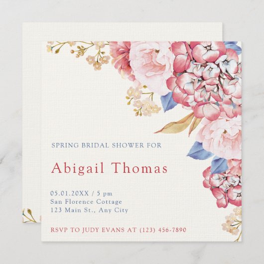 Bridal Shower Invitation Spring Pastel Florals Kaart (Voorkant / Achterkant)