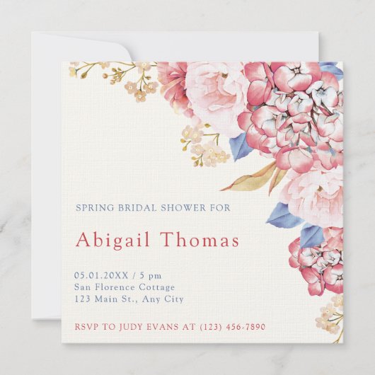Bridal Shower Invitation Spring Pastel Florals Kaart (Voorkant)