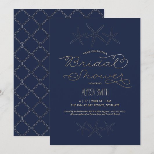 Bridal Shower Invitation - Strand, Zeester, Goud Kaart (Voorkant / Achterkant)