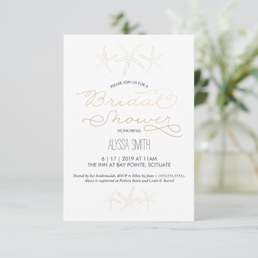 Bridal Shower Invitation - Strand, Zeester, Goud Kaart (Staand voorkant)