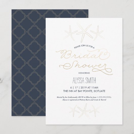 Bridal Shower Invitation - Strand, Zeester, Goud Kaart (Voorkant / Achterkant)