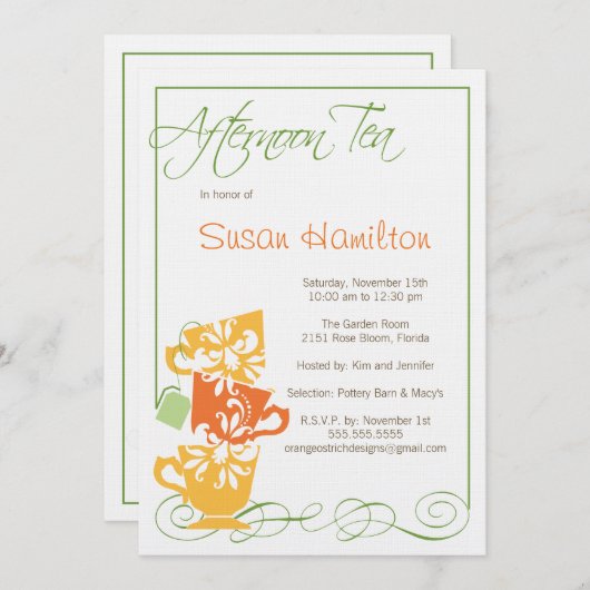 Bridal Shower Invitation - Tea Kaart (Voorkant / Achterkant)