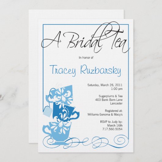 Bridal Shower Invitation - Tea Kaart (Voorkant / Achterkant)