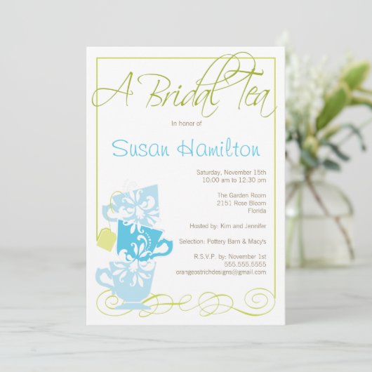 Bridal Shower Invitation - Tea Kaart (Staand voorkant)