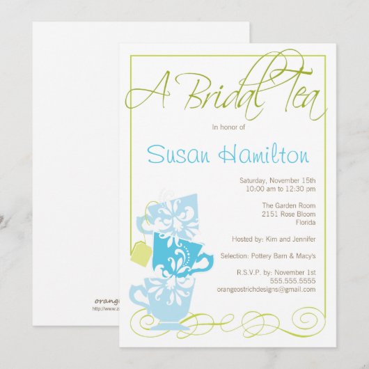 Bridal Shower Invitation - Tea Kaart (Voorkant / Achterkant)