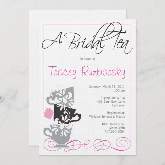 Bridal Shower Invitation - Tea Kaart (Voorkant / Achterkant)