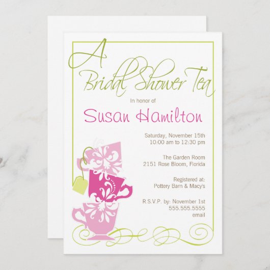 Bridal Shower Invitation - Tea Kaart (Voorkant / Achterkant)