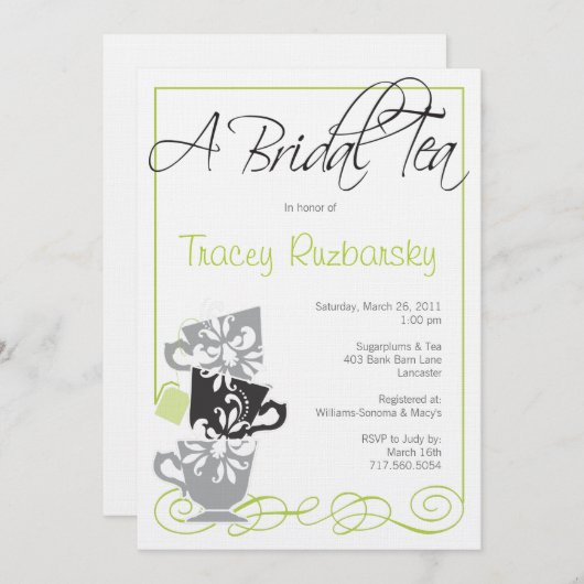 Bridal Shower Invitation - Tea Kaart (Voorkant / Achterkant)