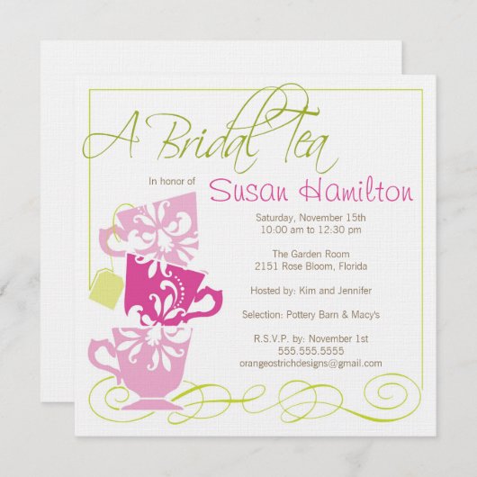 Bridal Shower Invitation - Tea Kaart (Voorkant / Achterkant)