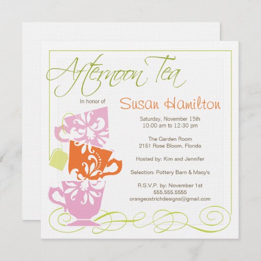 Bridal Shower Invitation - Tea Kaart (Voorkant / Achterkant)