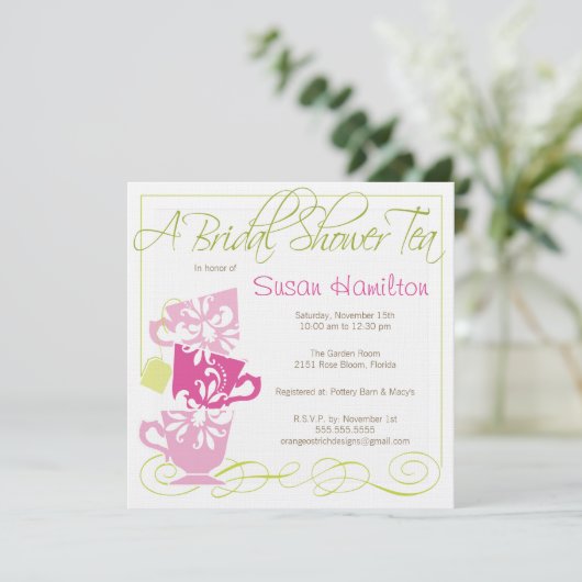 Bridal Shower Invitation - Tea Kaart (Staand voorkant)