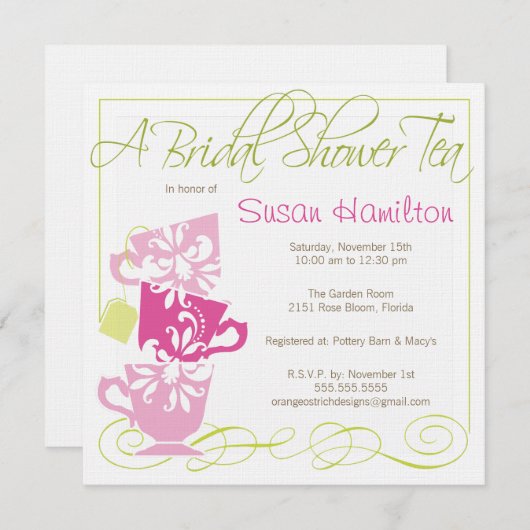 Bridal Shower Invitation - Tea Kaart (Voorkant / Achterkant)