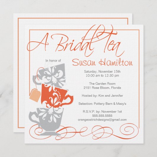 Bridal Shower Invitation - Tea Kaart (Voorkant / Achterkant)