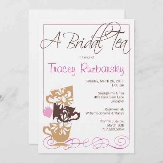 Bridal Shower Invitation - Tea Kaart (Voorkant / Achterkant)