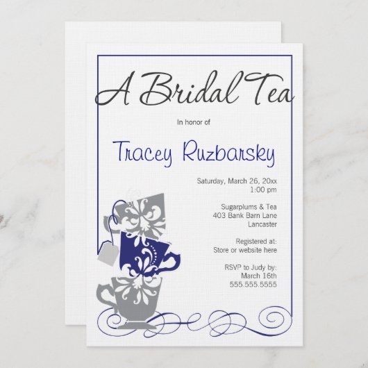 Bridal Shower Invitation - Tea Kaart (Voorkant / Achterkant)