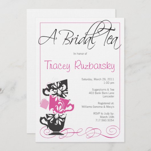 Bridal Shower Invitation - Tea Kaart (Voorkant / Achterkant)
