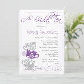 Bridal Shower Invitation - Tea  | Paars en grijs Kaart (Staand voorkant)