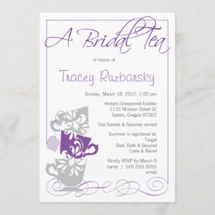 Bridal Shower Invitation - Tea    Paars en grijs Kaart