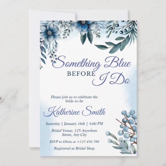 Bridal Shower Invitation Template, Something Blue  Kaart (Voorkant)