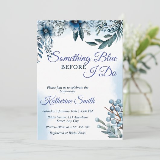 Bridal Shower Invitation Template, Something Blue  Kaart (Staand voorkant)