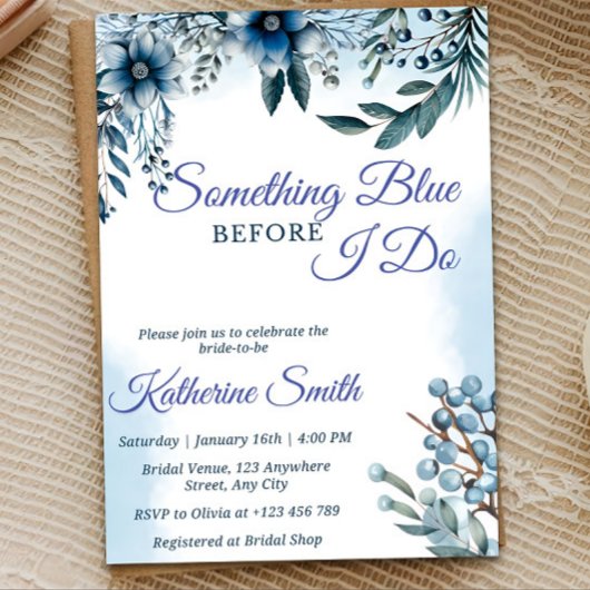 Bridal Shower Invitation Template, Something Blue Kaart