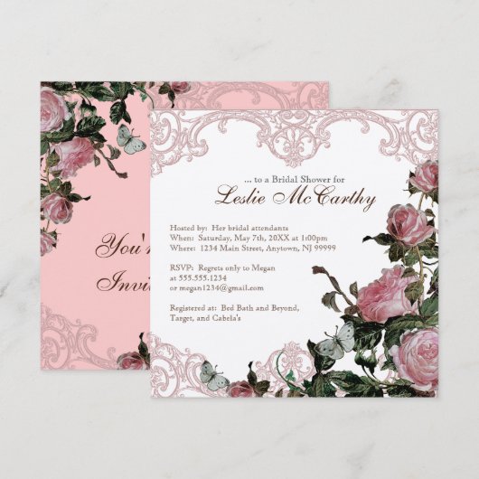 Bridal Shower Invitation - Trellis Roos  Kaart (Voorkant / Achterkant)