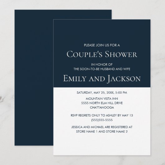 Bridal Shower Invitation van Navy Blue White Coupl Kaart (Voorkant / Achterkant)