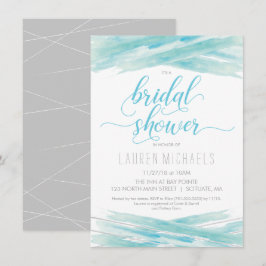 Bridal Shower Invitation - Waterverf, Blue Silver Kaart