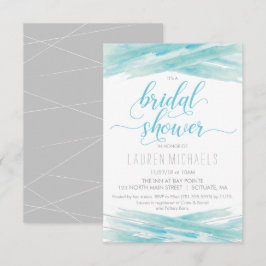 Bridal Shower Invitation - Waterverf, Blue Silver Kaart